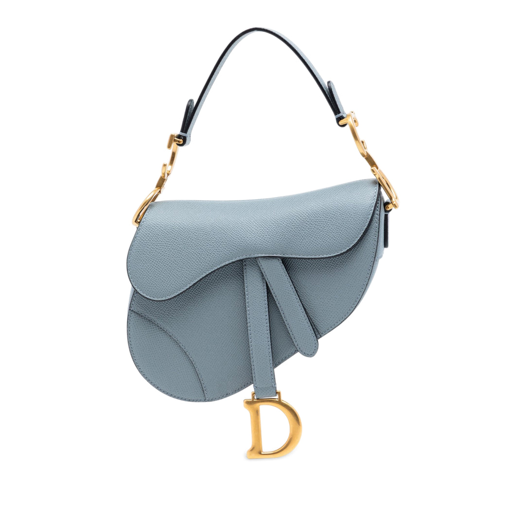 Dior Sac porté épaule grainé Saddle Cuir de veau grainé Bleu – vue principale – GABY PARIS