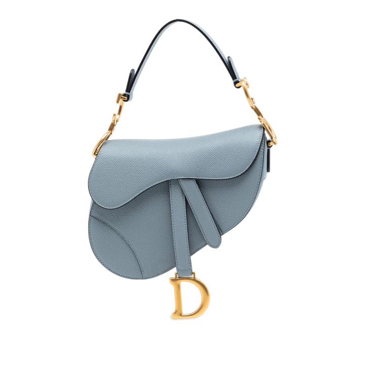 Dior Sac porté épaule grainé Saddle Cuir de veau grainé Bleu – vue principale – GABY PARIS