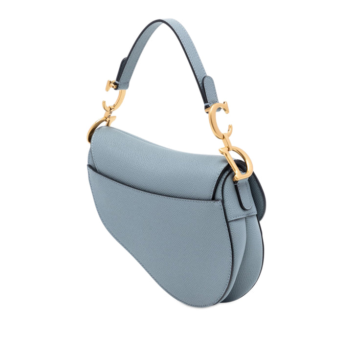 Dior Sac porté épaule grainé Saddle Cuir de veau grainé Bleu – vue 2 – GABY PARIS