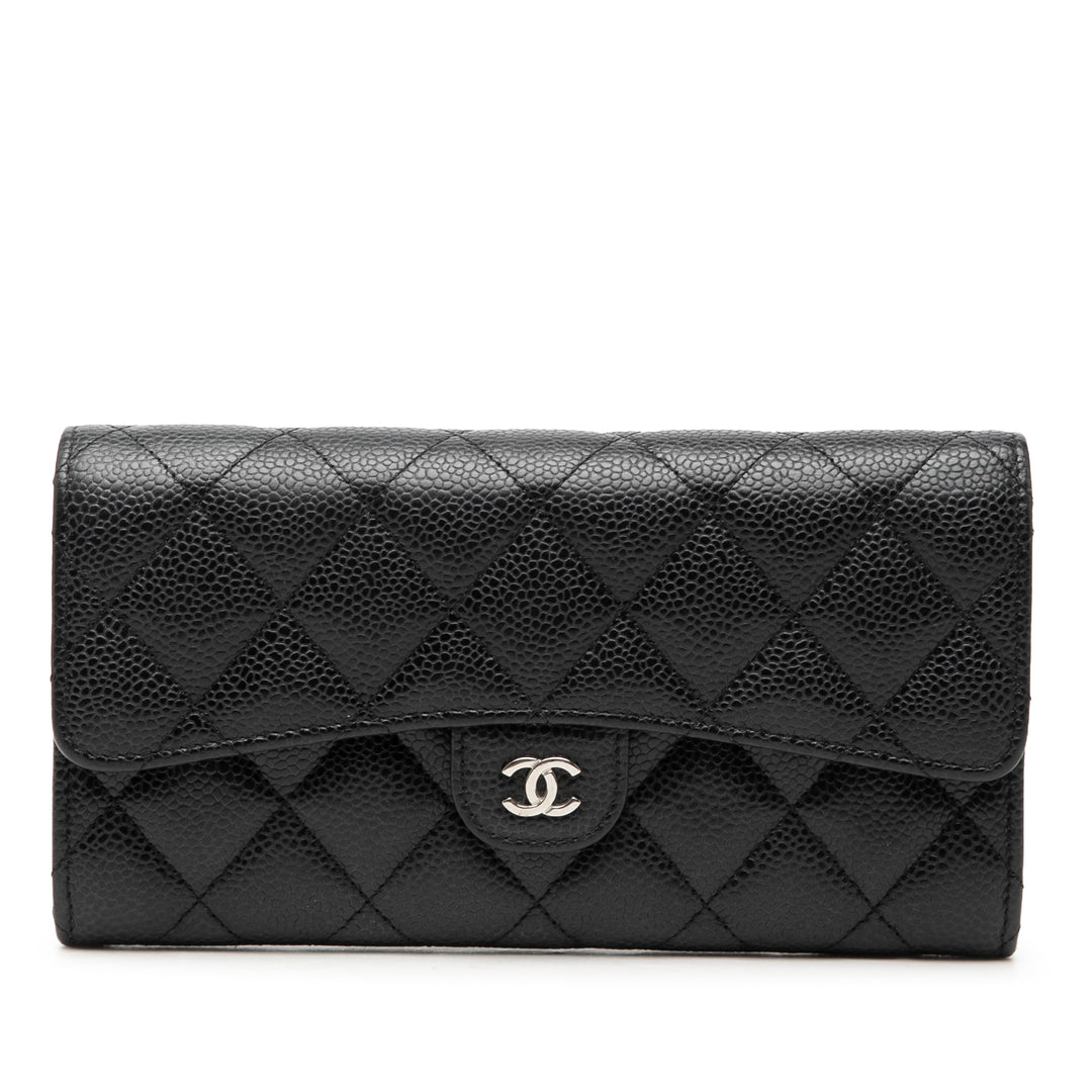 Chanel CC Matelassé Caviar Classic à rabat Portefeuille