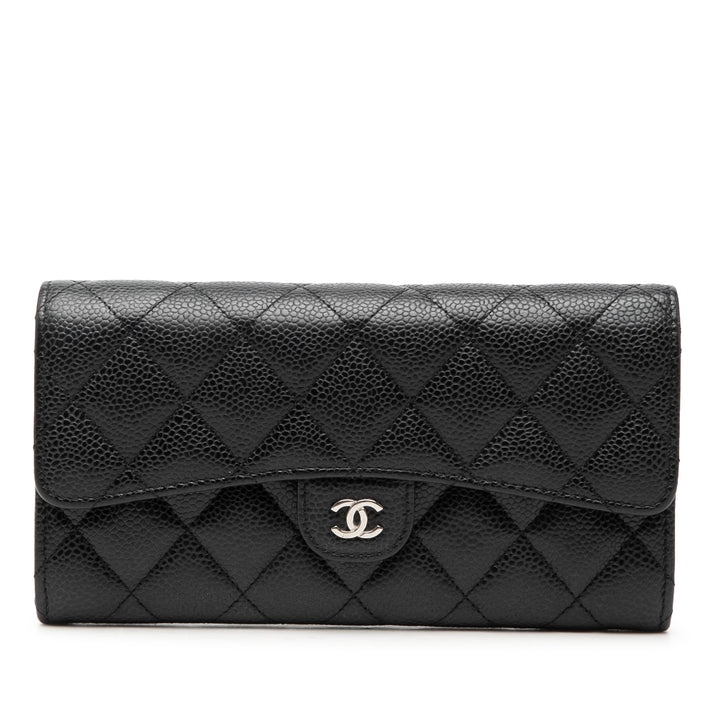Chanel CC Matelassé Caviar Classic à rabat Portefeuille