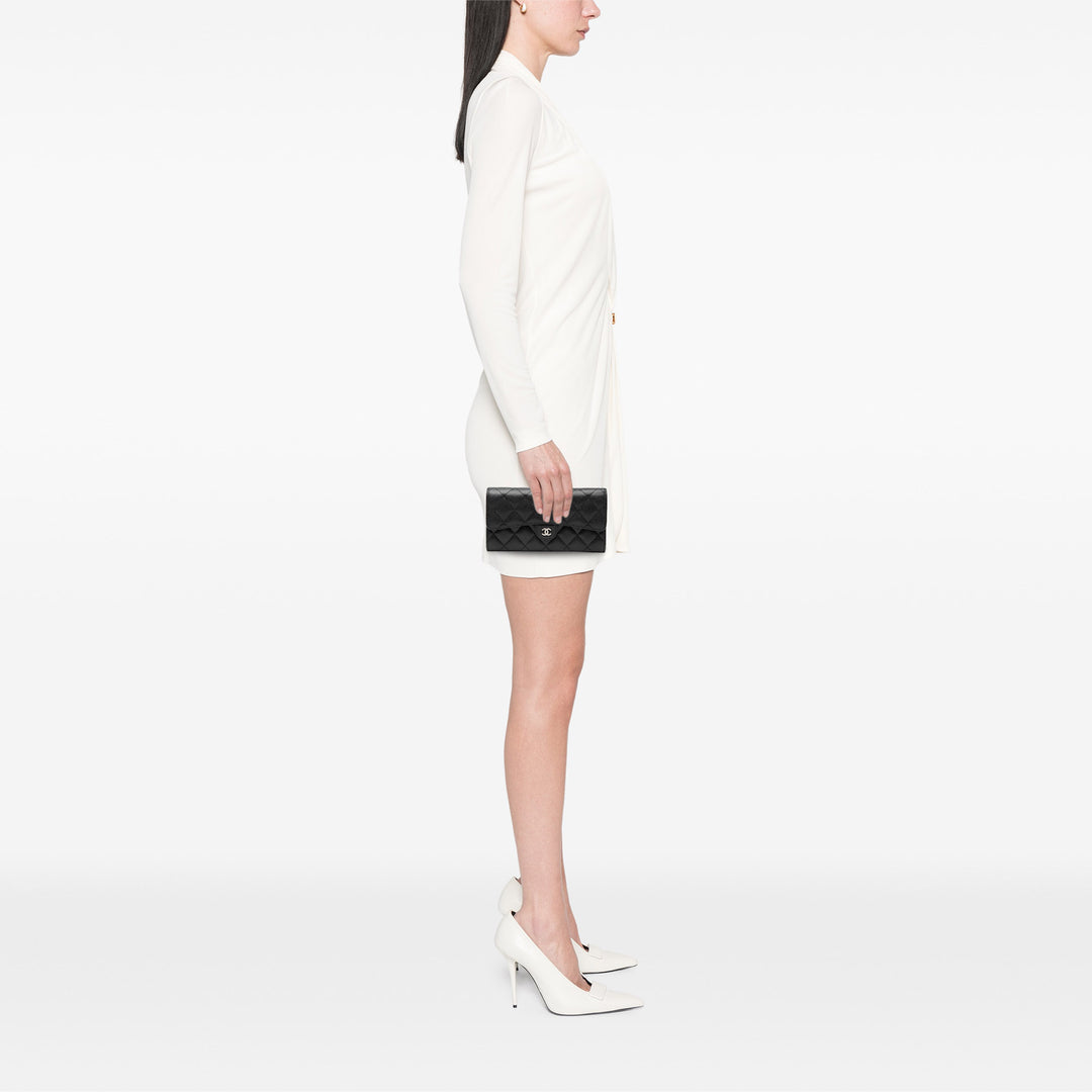 Chanel CC Matelassé Caviar Classic à rabat Portefeuille
