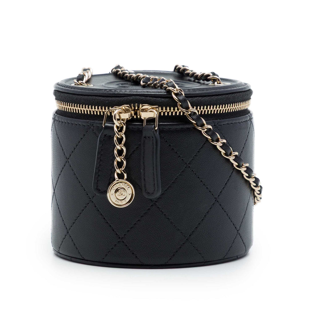 Matelassé Chaîne et Charm Vanity Cuir d'agneau Noir