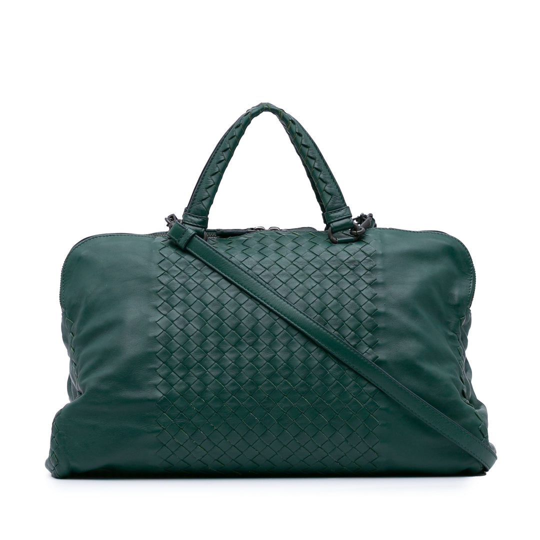 Large Nappa Intrecciato Leggero Satchel Green - Gaby Paris