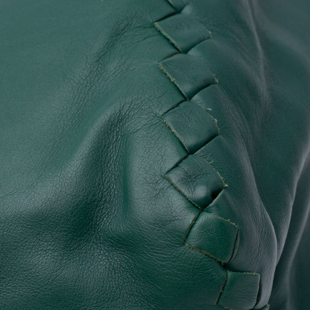 Large Nappa Intrecciato Leggero Satchel Green - Gaby Paris