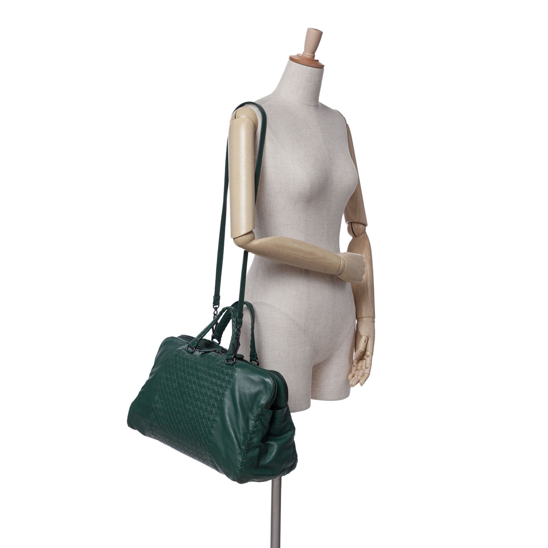 Large Nappa Intrecciato Leggero Satchel Green - Gaby Paris