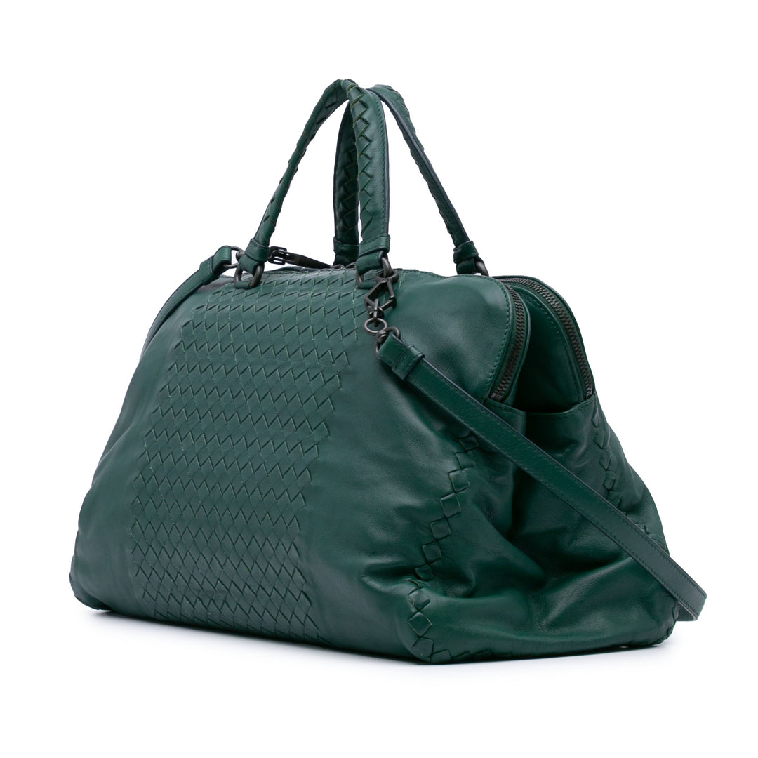 Large Nappa Intrecciato Leggero Satchel Green - Gaby Paris
