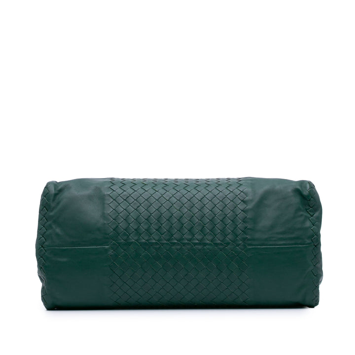 Large Nappa Intrecciato Leggero Satchel Green - Gaby Paris