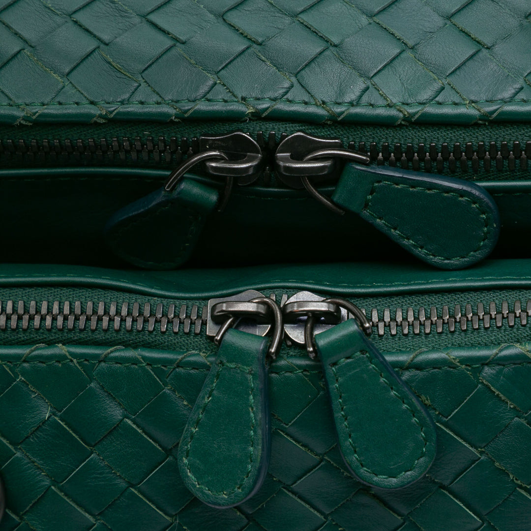Large Nappa Intrecciato Leggero Satchel Green - Gaby Paris