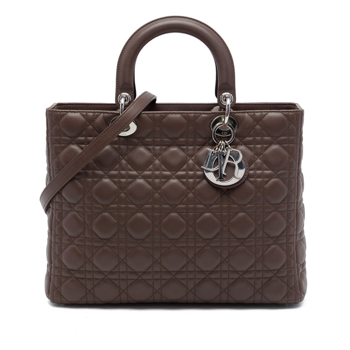 Lady Dior Cannage Grand Cuir d'agneau Marron