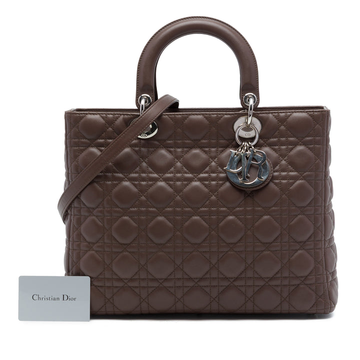 Lady Dior Cannage Grand Cuir d'agneau Marron