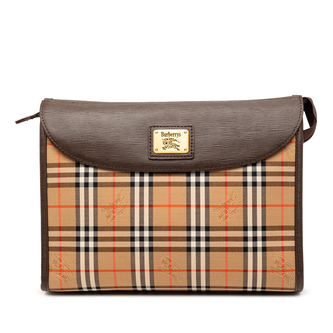 Burberry Pochette Haymarket Check Beige – vue principale – GABY PARIS