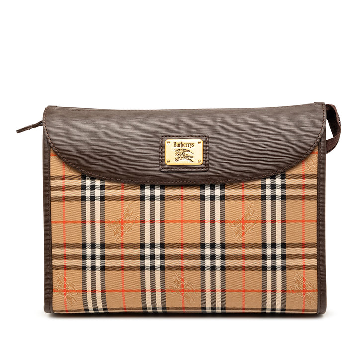 Burberry Pochette Haymarket Check Beige – vue principale – GABY PARIS