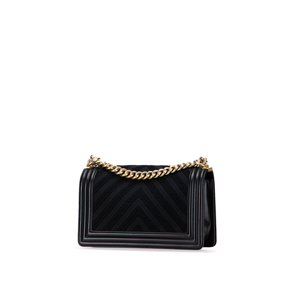 Old Medium Braided Chevron Cotton and Lambskin Boy Flap Black - Gaby Paris
