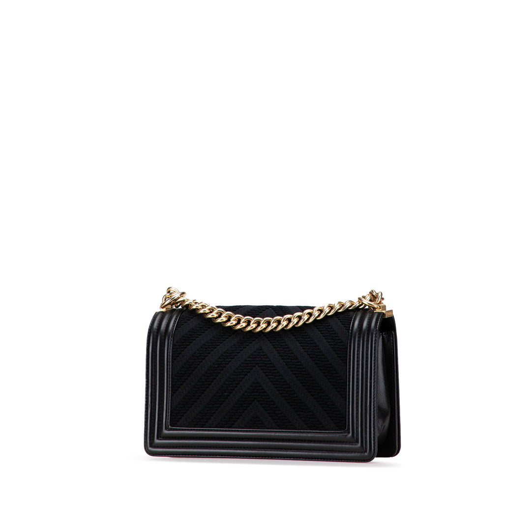 Old Medium Braided Chevron Cotton and Lambskin Boy Flap Black - Gaby Paris