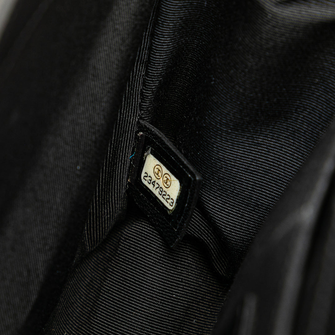 Old Medium Braided Chevron Cotton and Lambskin Boy Flap Black - Gaby Paris