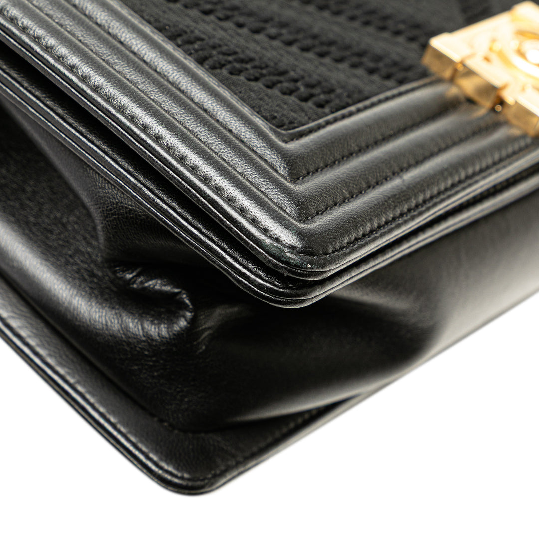 Old Medium Braided Chevron Cotton and Lambskin Boy Flap Black - Gaby Paris