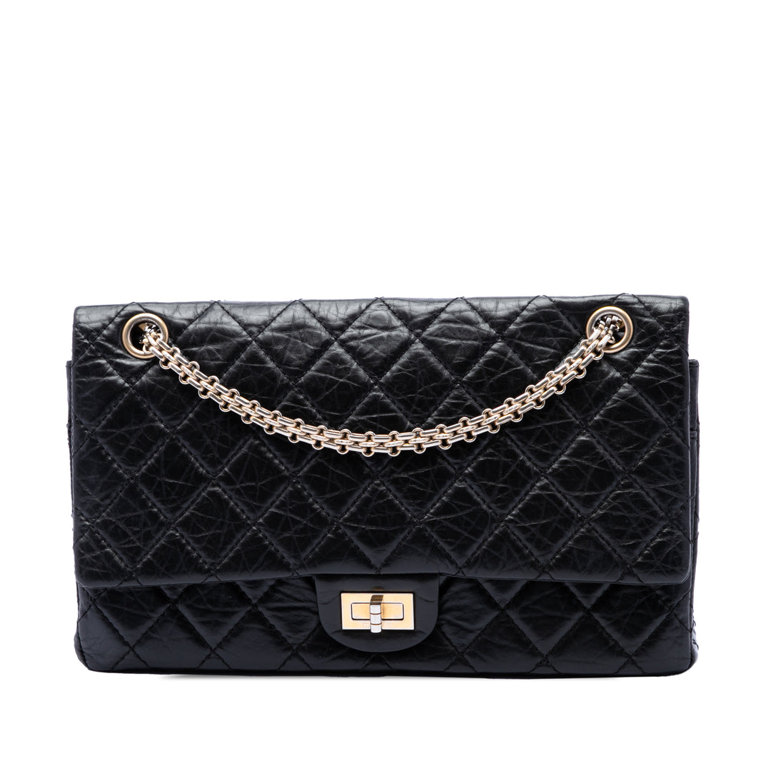 Chanel Sac porté épaule Matelassé vieilli Reissue 2.55 Double rabat 226 Cuir de veau Noir – vue principale – GABY PARIS