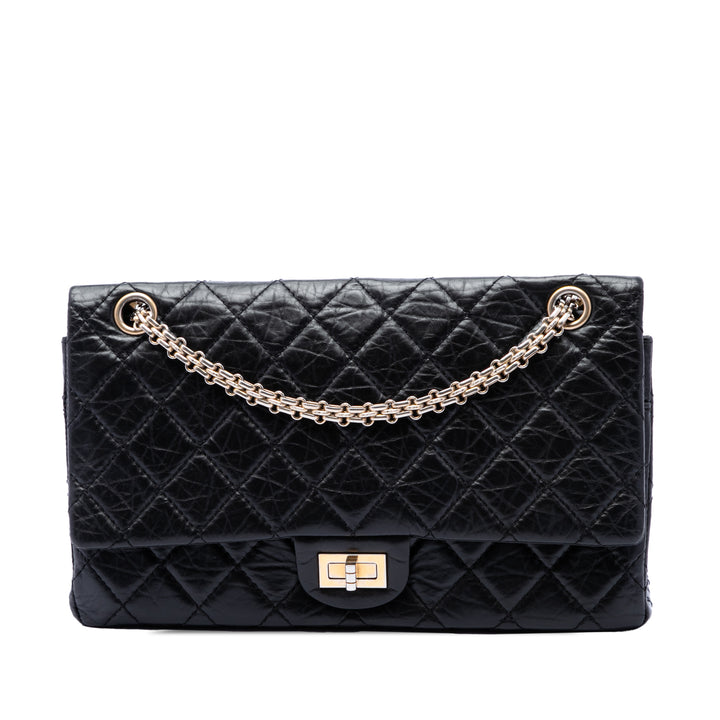 Chanel Sac porté épaule Matelassé vieilli Reissue 2.55 Double rabat 226 Cuir de veau Noir – vue principale – GABY PARIS