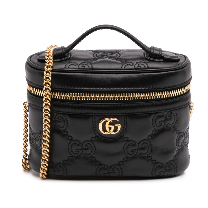 Mini GG Marmont Matelasse Leather Top Handle Vanity Chain Bag Black - Gaby Paris