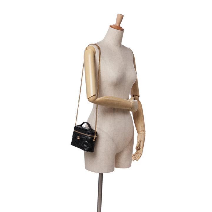 Mini GG Marmont Matelasse Leather Top Handle Vanity Chain Bag Black - Gaby Paris