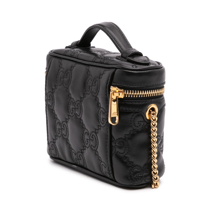 Mini GG Marmont Matelasse Leather Top Handle Vanity Chain Bag Black - Gaby Paris