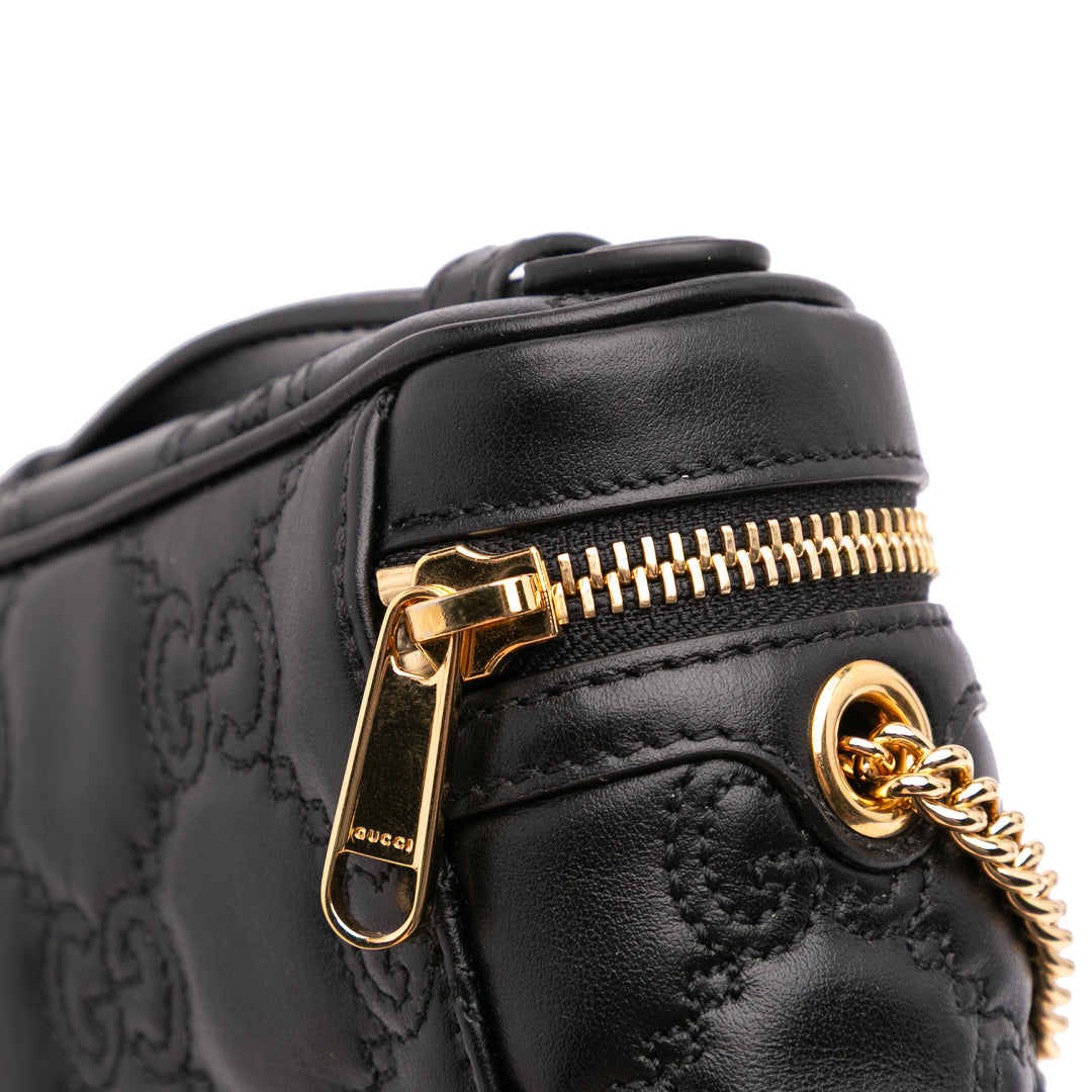 Mini GG Marmont Matelasse Leather Top Handle Vanity Chain Bag Black - Gaby Paris