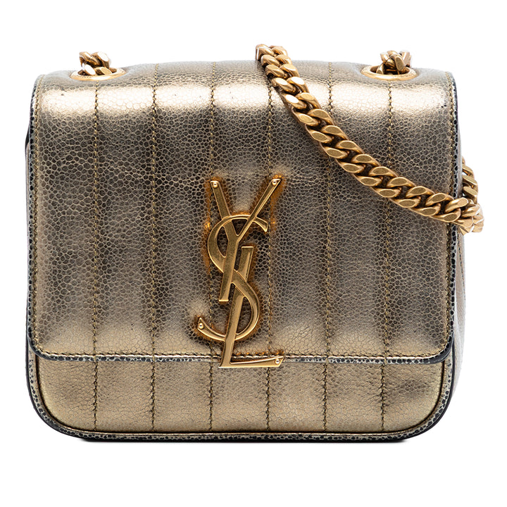 Saint Laurent Small Metallic Grain De Poudre Monogram Vicky Sac à chaîne