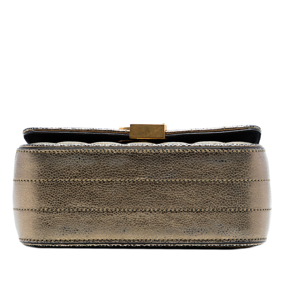 Saint Laurent Small Metallic Grain De Poudre Monogram Vicky Sac à chaîne