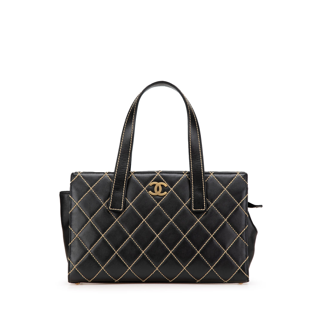 CC Lambskin Wild Stitch Handbag Black - Gaby Paris