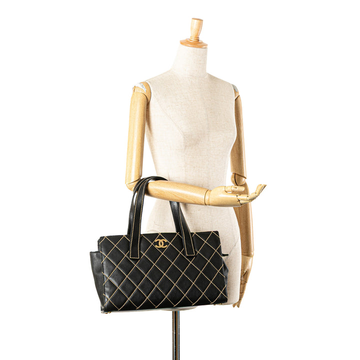 CC Lambskin Wild Stitch Handbag Black - Gaby Paris