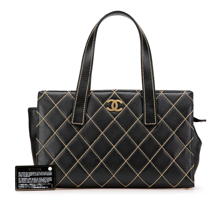 CC Lambskin Wild Stitch Handbag Black - Gaby Paris