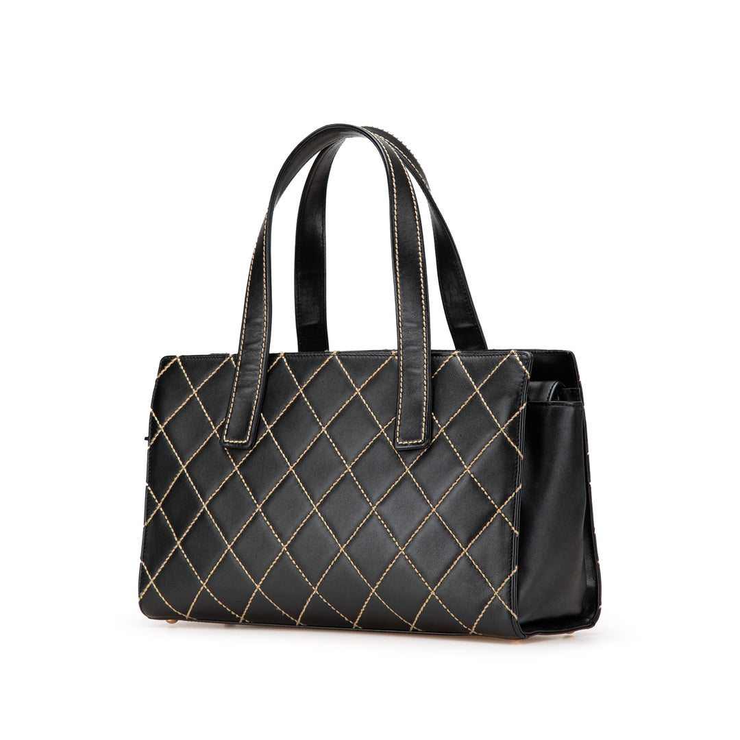 CC Lambskin Wild Stitch Handbag Black - Gaby Paris