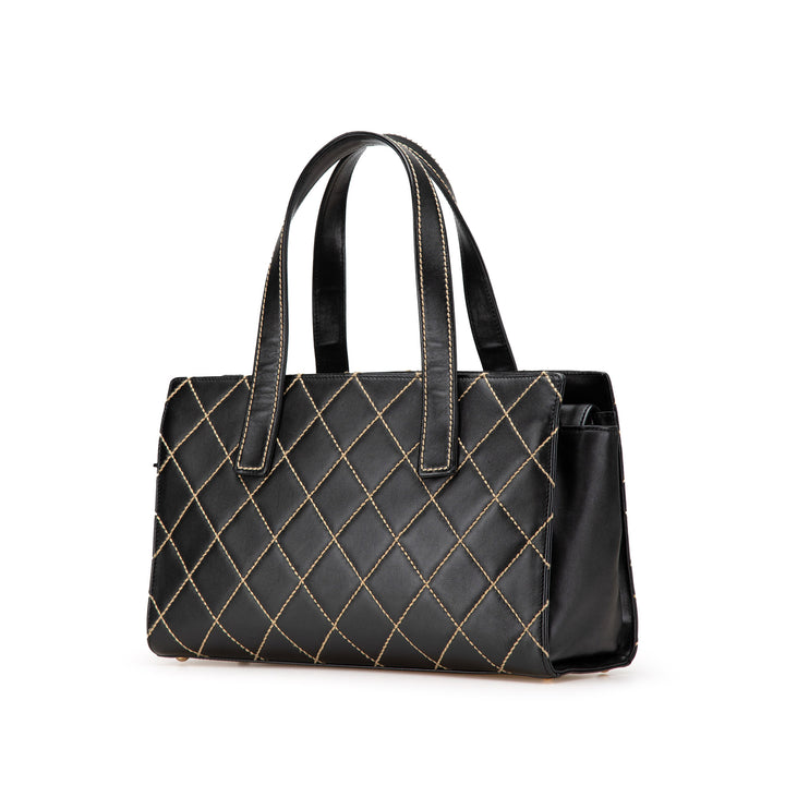 CC Lambskin Wild Stitch Handbag Black - Gaby Paris