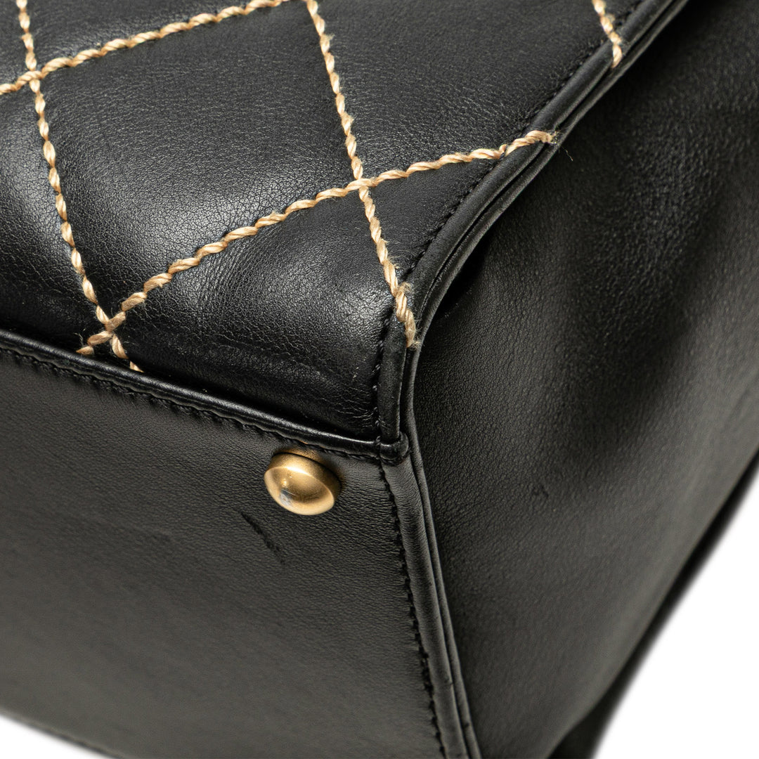 CC Lambskin Wild Stitch Handbag Black - Gaby Paris