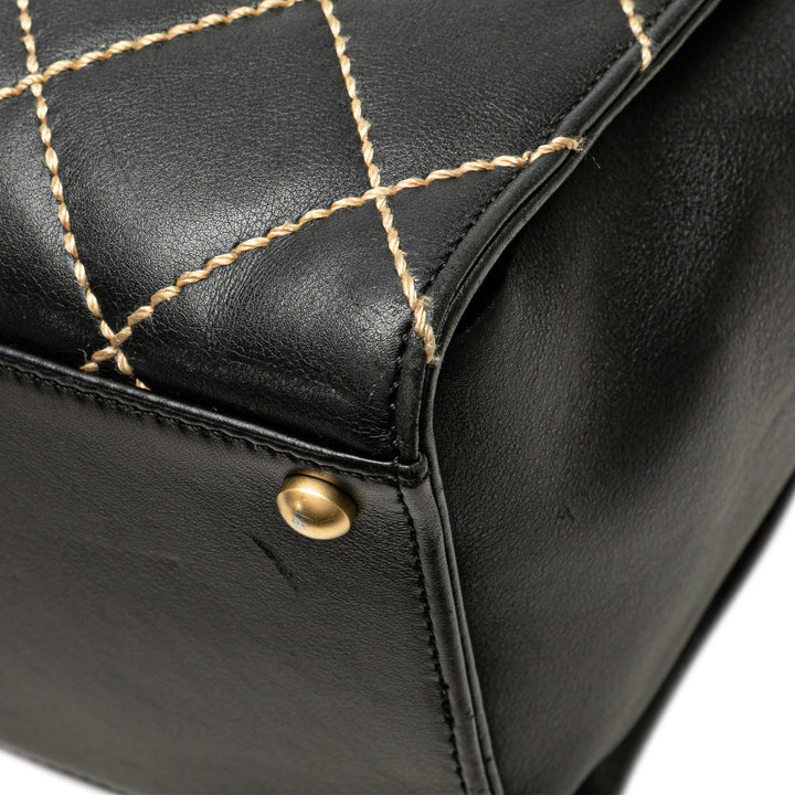 CC Lambskin Wild Stitch Handbag Black - Gaby Paris
