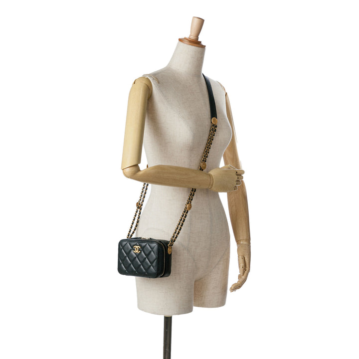 Quilted Caviar Twist Your Buttons Crossbody Black - Gaby Paris