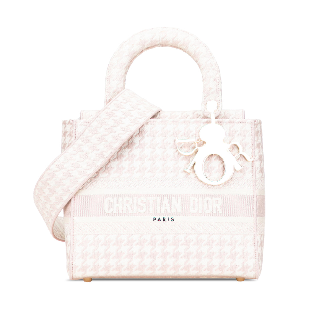 Medium Canvas Houndstooth Embroidered Lady D Lite Pink - Gaby Paris
