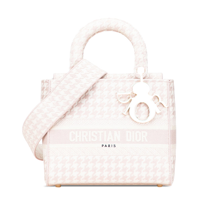 Medium Canvas Houndstooth Embroidered Lady D Lite Pink - Gaby Paris