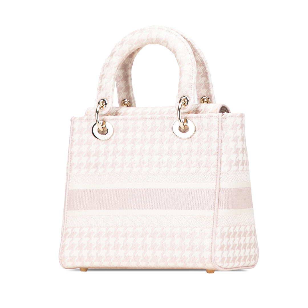 Medium Canvas Houndstooth Embroidered Lady D Lite Pink - Gaby Paris
