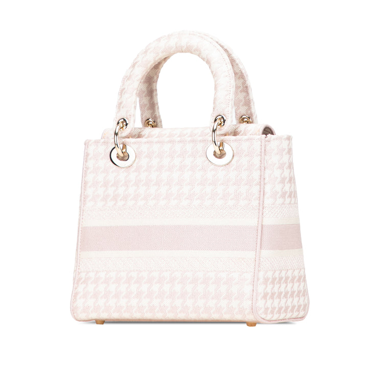 Medium Canvas Houndstooth Embroidered Lady D Lite Pink - Gaby Paris