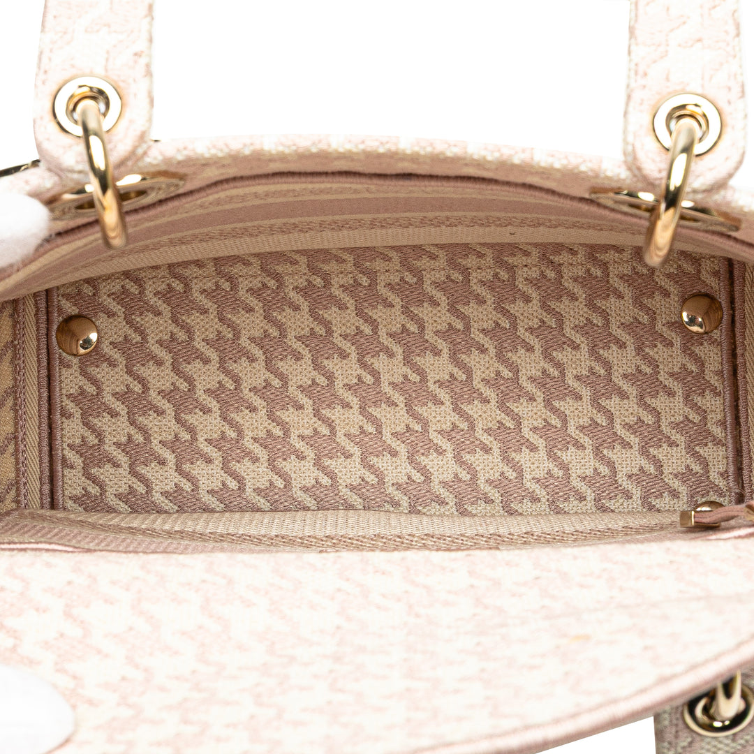 Medium Canvas Houndstooth Embroidered Lady D Lite Pink - Gaby Paris