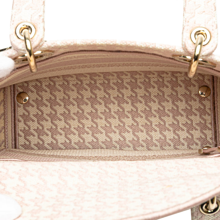 Medium Canvas Houndstooth Embroidered Lady D Lite Pink - Gaby Paris