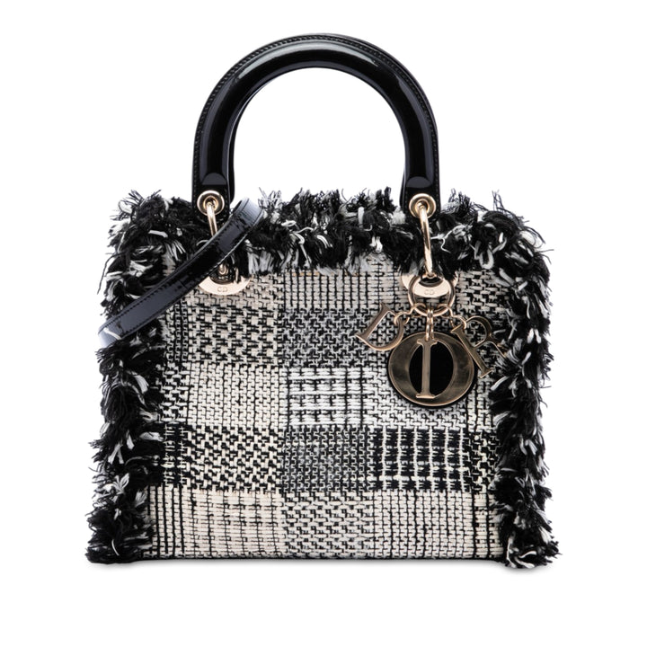 Dior Sac à main Fringe Lady Dior Tweed Moyen Noir – vue principale – GABY PARIS