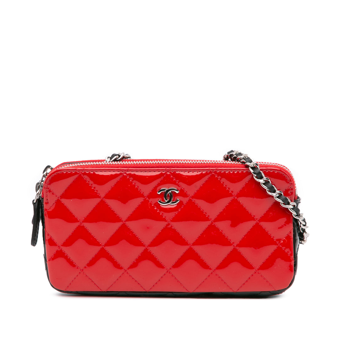 Bicolor Patent Double Zip Wallet on Chain Red - Gaby Paris