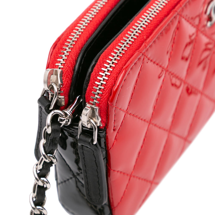 Bicolor Patent Double Zip Wallet on Chain Red - Gaby Paris
