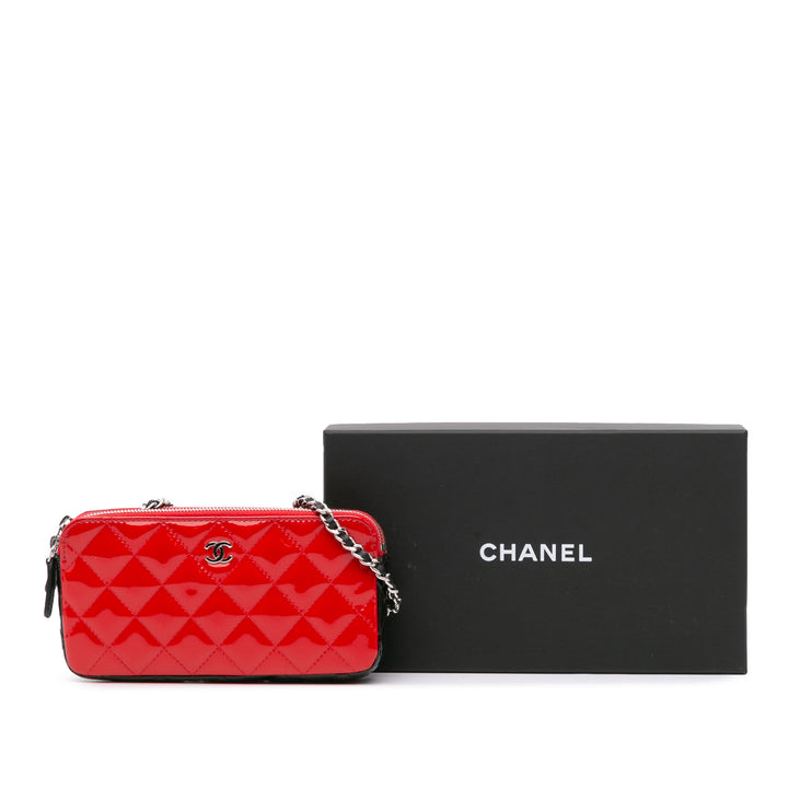 Bicolor Patent Double Zip Wallet on Chain Red - Gaby Paris