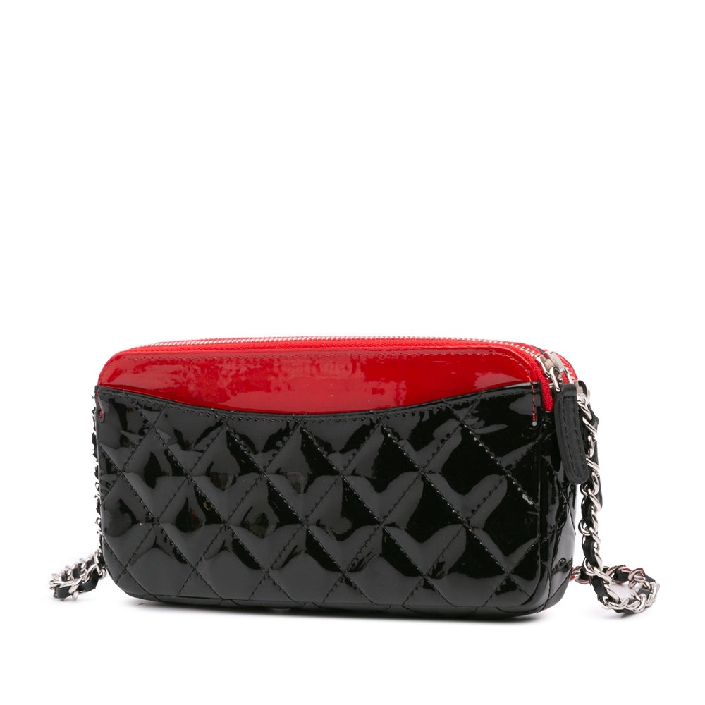 Bicolor Patent Double Zip Wallet on Chain Red - Gaby Paris