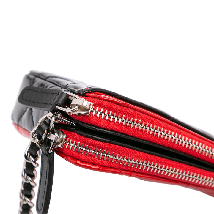 Bicolor Patent Double Zip Wallet on Chain Red - Gaby Paris