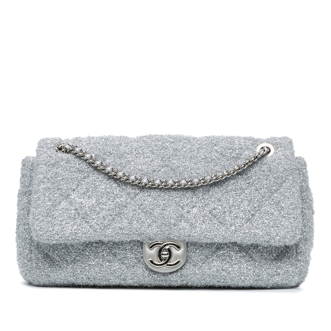 Large Quilted Lurex Ground Control Pluto Glitter Flap Silver - Gaby Paris